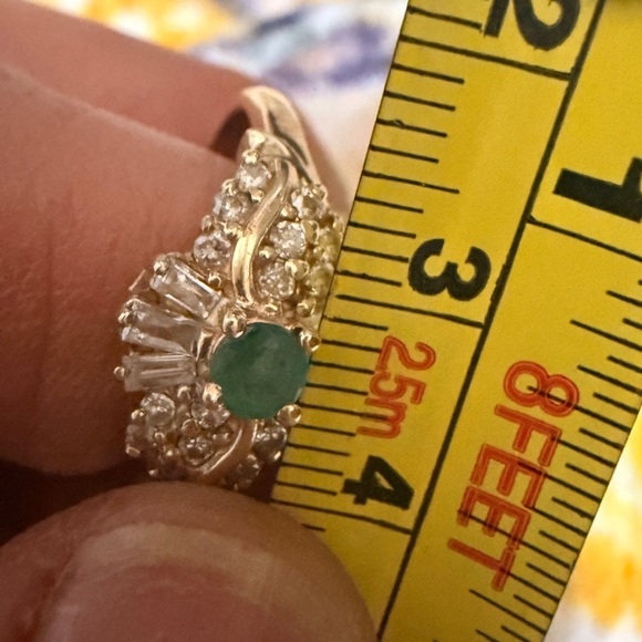 Vintage 10kt Gold Emerald & 19 Genuine Diamond Ballerina (cocktail) Ring 7 1/2 - Picture 13 of 16